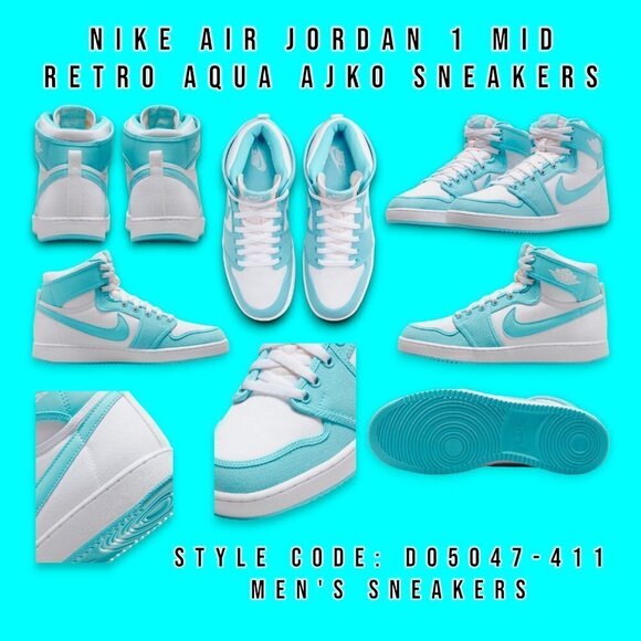 Nike Air Jordan 1 Mid Retro AJKO Sneakers Shoes AQUA DO5047-411 Men's Size 12.5